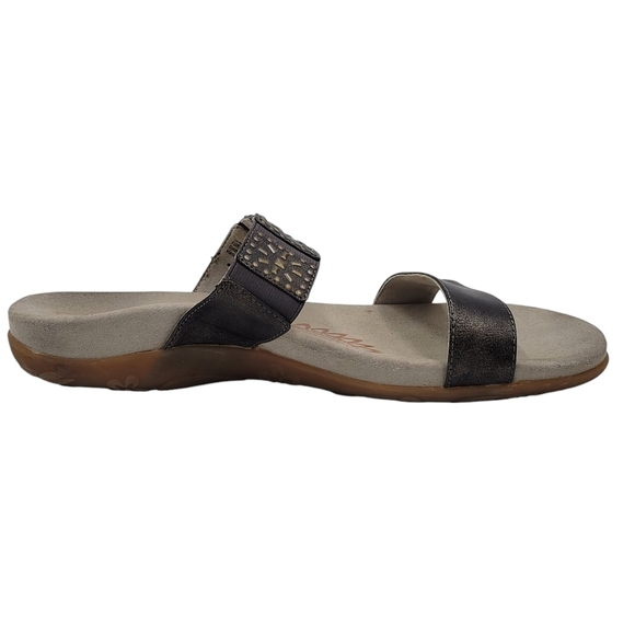 Aetrex Sandals Women 10.5 to 11 Black Double Straps Embellished Memory Foam - Picture 2 of 11